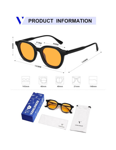 Gafas de sol redondas retro VANLINKER VL9829 UV400 46mm