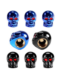 Tapa de Válvula Estilo Calavera Yourkar 8 Piezas Negro+Azul