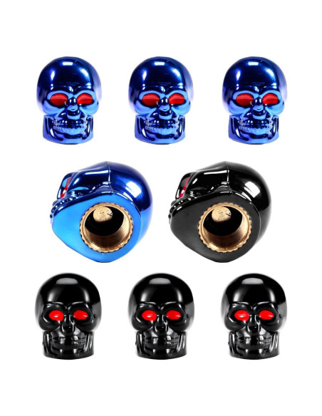 Tapa de Válvula Estilo Calavera Yourkar 8 Piezas Negro+Azul