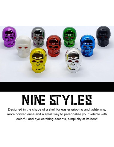 Tapa de Válvula Estilo Calavera Yourkar 8 Piezas Negro+Azul