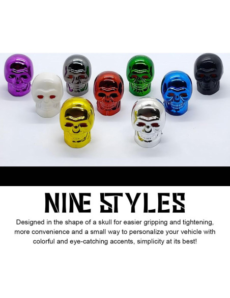 Tapa de Válvula Estilo Calavera Yourkar 8 Piezas Negro+Azul