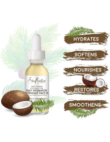 Aceite Facial SheaMoisture 100% Coco Virgen 29.57 ml Hidratante Nocturno