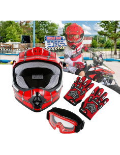 Casco de Motocross SLMOTO Rojo Araña Juvenil + Gafas + Guantes 2