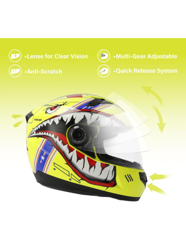 Casco de Motocicleta TCT-MOTORPARTS Amarillo Tiburón XX-Large