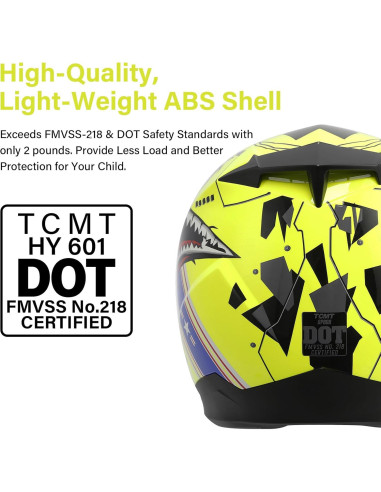 Casco Integral SLMOTO para Niños Amarillo Boca de Tiburón