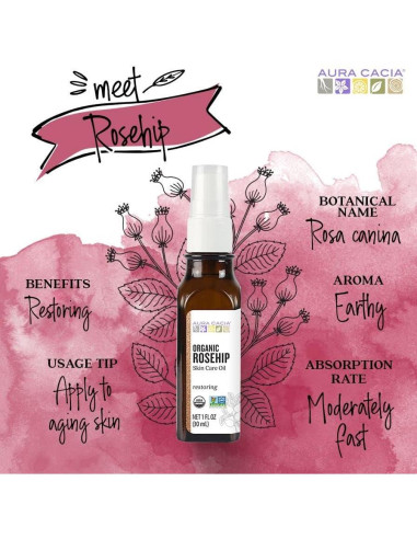 Aceite de Rosa Mosqueta Aura Cacia 29.57 ml Orgánico