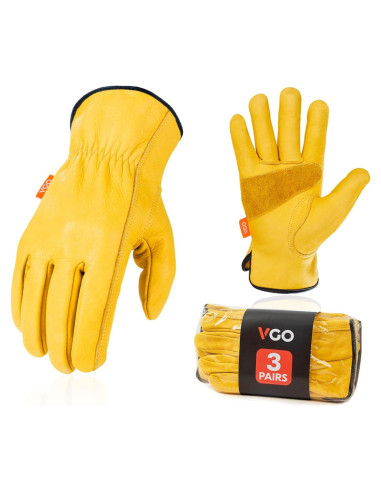 Guantes de Trabajo Vgo de Cuero de Vaca - 3 Pares Oro L
