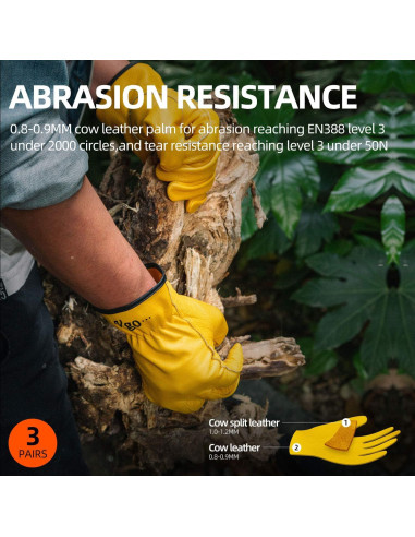 Guantes de Trabajo Vgo de Cuero de Vaca - 3 Pares Oro L