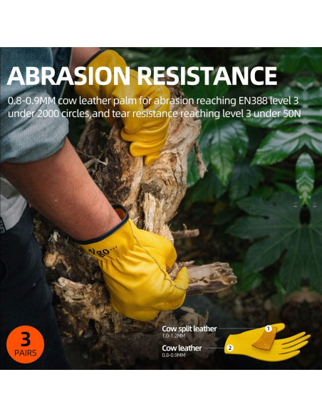 Guantes de Trabajo Vgo de Cuero de Vaca - 3 Pares Oro L