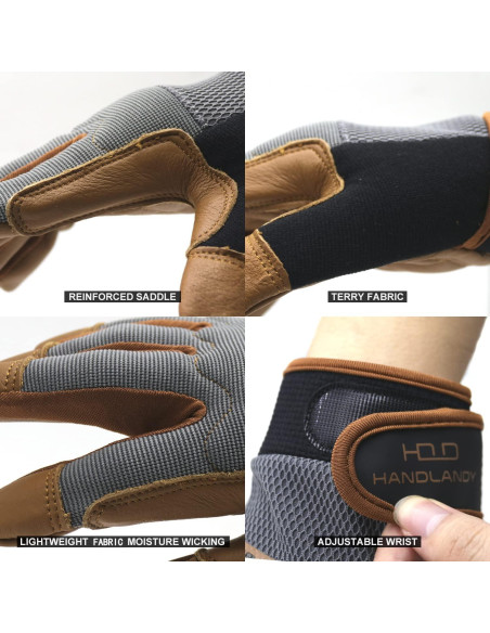 Guantes de Trabajo HLDD HANDLANDY Medianos de Cuero Marrón