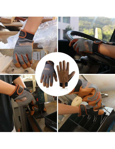 Guantes de Trabajo HLDD HANDLANDY Medianos de Cuero Marrón