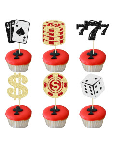 Ephlyn 24 Toppers de Cupcake Tema Póker Decoración Fiesta