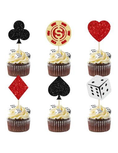 Ephlyn 24Pcs Decoraciones para Cupcakes Casino Las Vegas