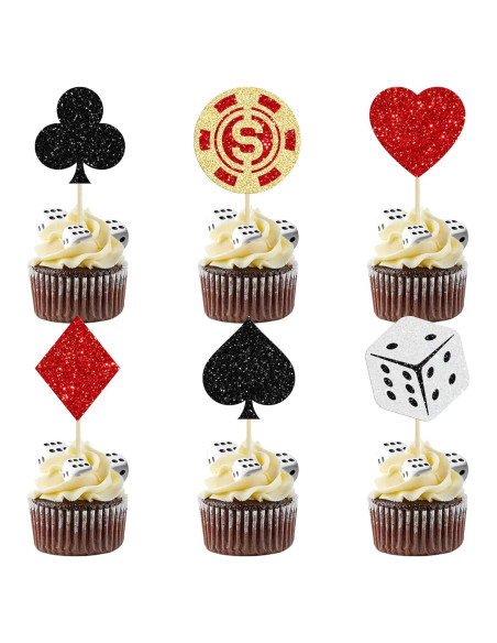 Ephlyn 24Pcs Decoraciones para Cupcakes Casino Las Vegas