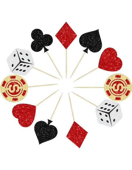 Ephlyn 24Pcs Decoraciones para Cupcakes Casino Las Vegas