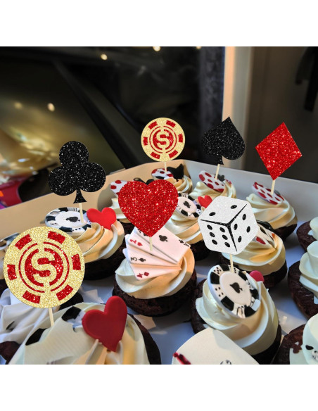 Ephlyn 24Pcs Decoraciones para Cupcakes Casino Las Vegas