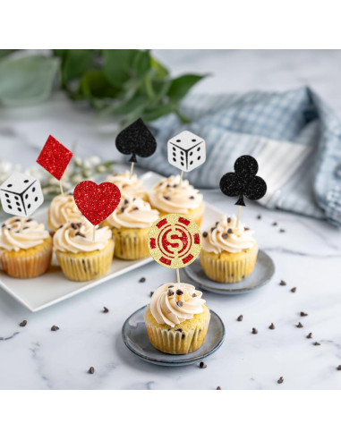 Ephlyn 24Pcs Decoraciones para Cupcakes Casino Las Vegas