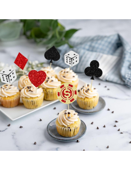 Ephlyn 24Pcs Decoraciones para Cupcakes Casino Las Vegas