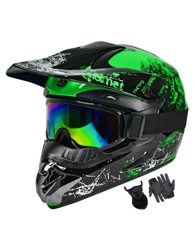 Casco de Motocross SanQing Verde Pequeño Aprobado por DOT