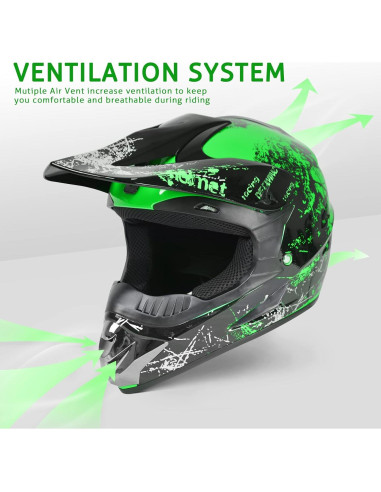 Casco de Motocross SanQing Verde Pequeño Aprobado por DOT