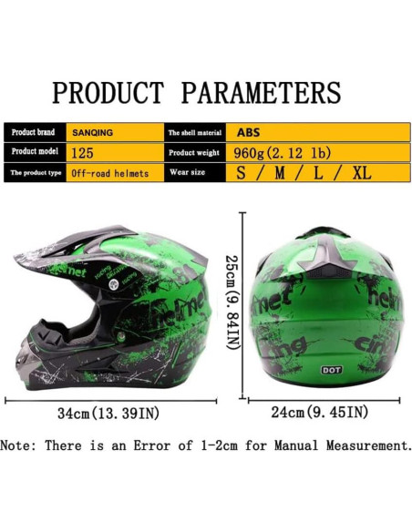 Casco de Motocross SanQing Verde Pequeño Aprobado por DOT Casco de Motocross SanQing Verde Pequeño Aprobado por DOT