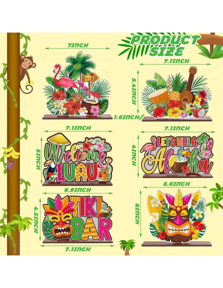 Decoraciones de Fiesta Luau Juexica 6 Pcs Madera Tiki Decoraciones de Fiesta Luau Juexica 6 Pcs Madera Tiki