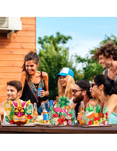 Decoraciones de Fiesta Luau Juexica 6 Pcs Madera Tiki