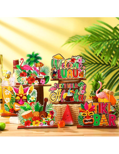 Decoraciones de Fiesta Luau Juexica 6 Pcs Madera Tiki