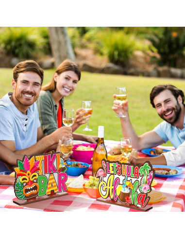 Decoraciones de Fiesta Luau Juexica 6 Pcs Madera Tiki