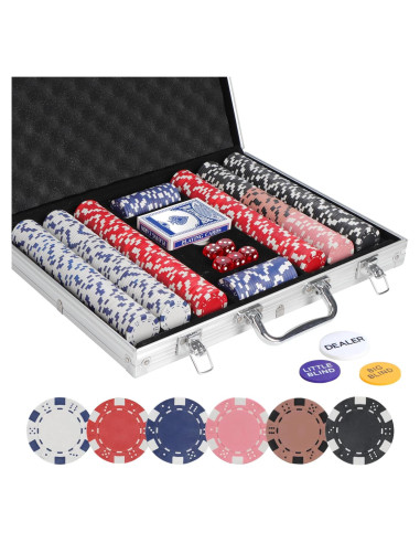 Juego de 500 Fichas de Póker LUOBAO con Estuche y Cartas
