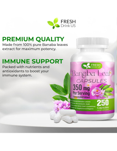 Cápsulas de Banaba FRESHDRINKUS 250 Unidades 350mg Veganas