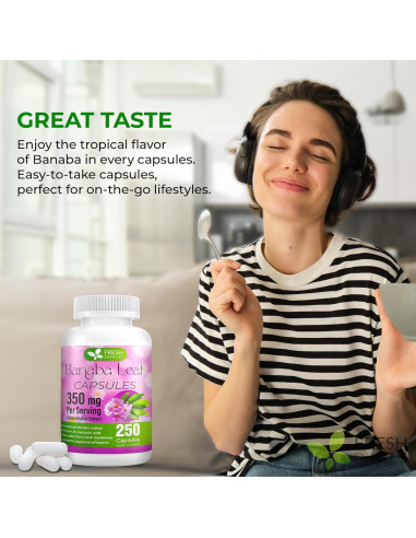 Cápsulas de Banaba FRESHDRINKUS 250 Unidades 350mg Veganas