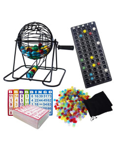 Juego de Bingo Deluxe Yuanhe - Jaula Metal 15 cm, 75 Bolas, 100 Tarjetas