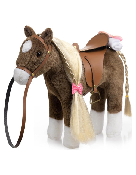 HollyHOME Caballo de Peluche Chocolate 27,94 cm con Accesorios