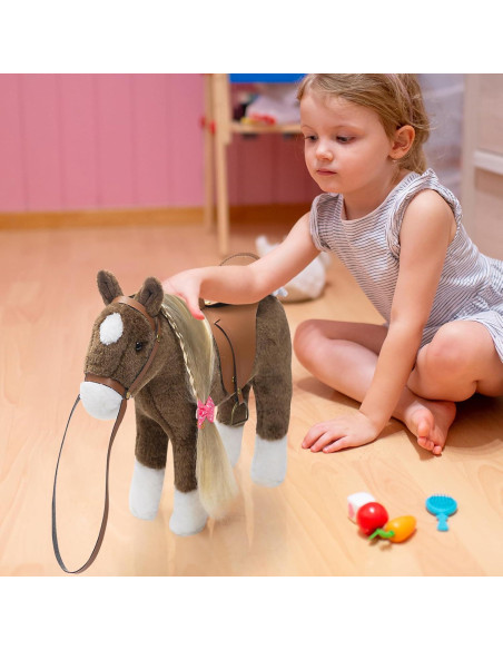 HollyHOME Caballo de Peluche Chocolate 27,94 cm con Accesorios