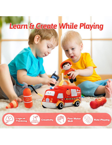 OUOZZZ Juguete de Camión de Bomberos de Peluche - Set Infantil