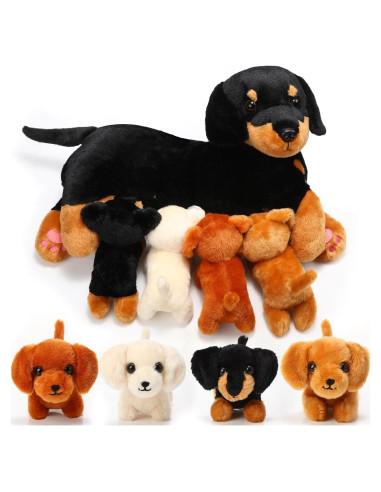 Conjunto de Peluches de Perro Honoson con 4 Cachorros
