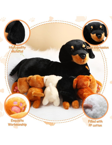 Conjunto de Peluches de Perro Honoson con 4 Cachorros