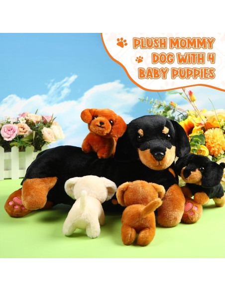 Conjunto de Peluches de Perro Honoson con 4 Cachorros