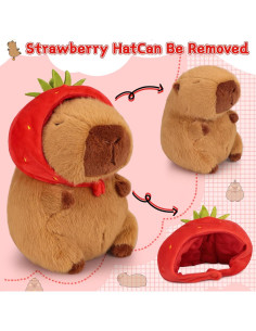 Juguete de Peluche Capybara Emoin con Sombrero de Fresa 2