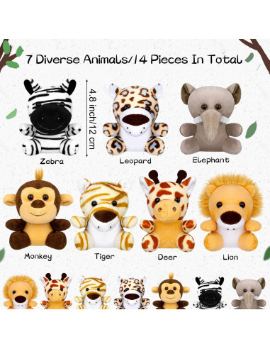 Elcoho 14 Piezas Juguetes de Peluche Animales Selva 9.52 cm
