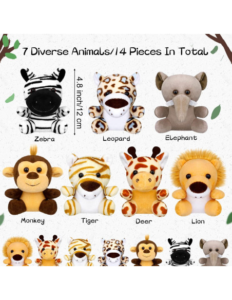 Elcoho 14 Piezas Juguetes de Peluche Animales Selva 9.52 cm