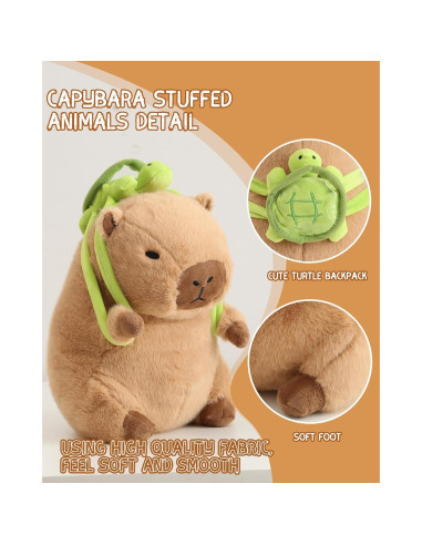 Peluche Capybara Bestsea con Mochila de Tortuga 25x15 cm