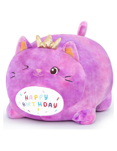 Almohada de Felpa Gato Púrpura Feliz Cumpleaños 40cm