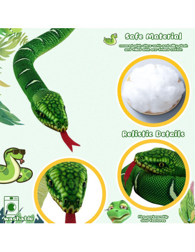 Juguete de Peluche Serpiente YOHAKI 150 cm Verde Realista