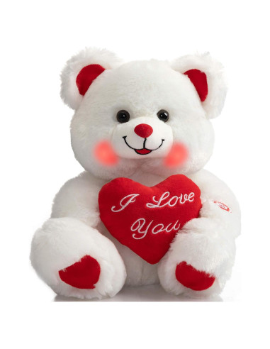 Oso de Peluche HollyHOME con Corazón LED 33 cm Blanco