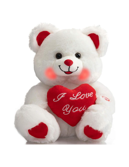 Oso de Peluche HollyHOME con Corazón LED 33 cm Blanco