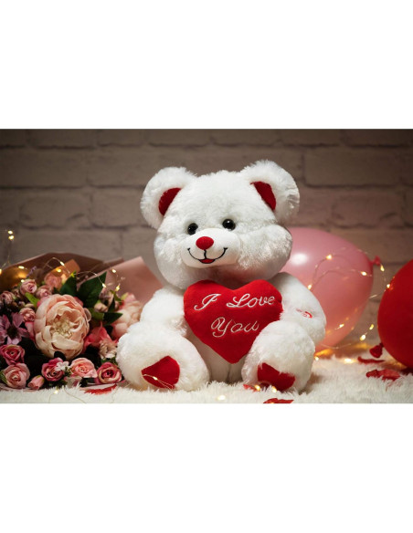Oso de Peluche HollyHOME con Corazón LED 33 cm Blanco
