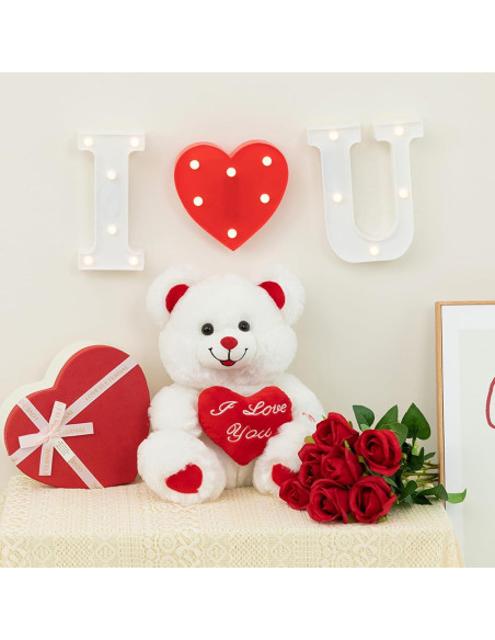 Oso de Peluche HollyHOME con Corazón LED 33 cm Blanco