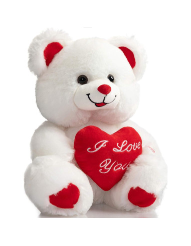 Oso de Peluche HollyHOME con Corazón LED 33 cm Blanco